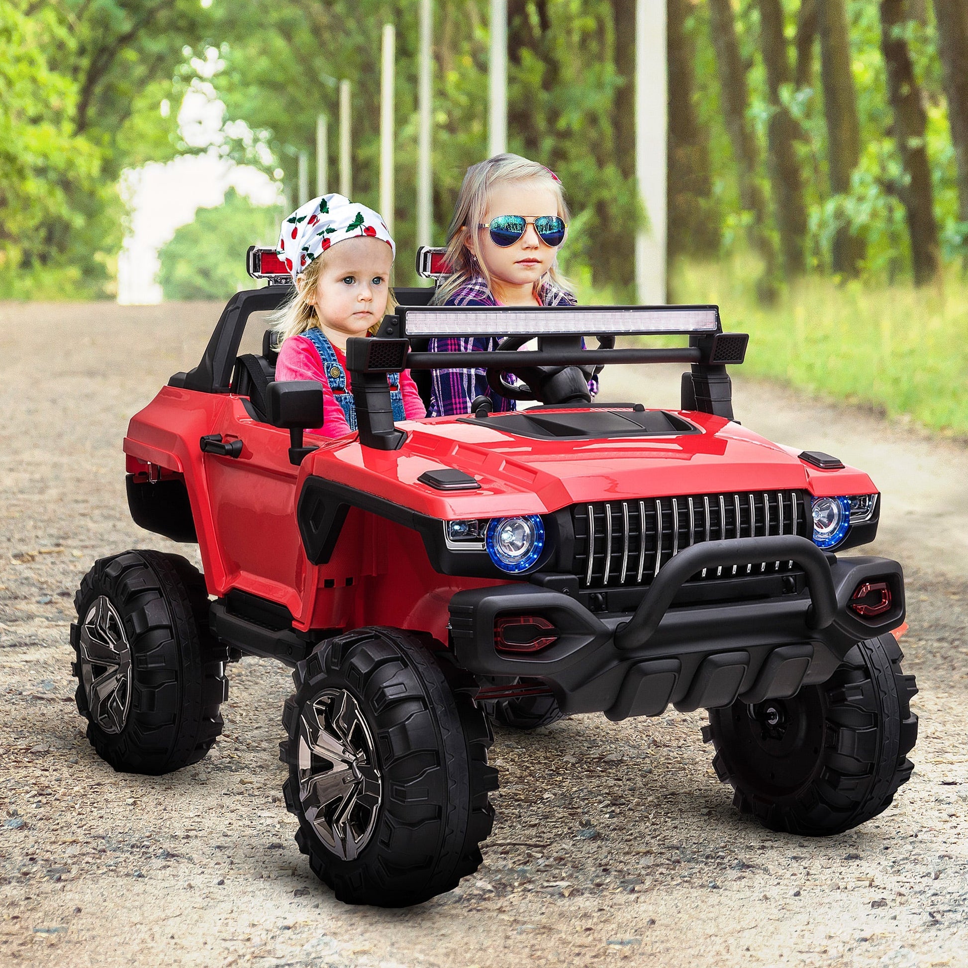 Kids Ride-On Car 12V RC 2-Seater Police Truck Electric Car For Kids with Full LED Lights, MP3, Parental Remote Control (Red) Electric Toy Cars   at Gallery Canada