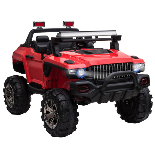 Kids Ride-On Car 12V RC 2-Seater Police Truck Electric Car For Kids with Full LED Lights, MP3, Parental Remote Control (Red) - Gallery Canada