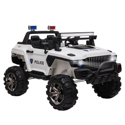 Kids Ride-On Car 12V RC 2-Seater Police Truck Electric Car For Kids with Full LED Lights, MP3, Parental Remote Control (White) Electric Toy Cars   at Gallery Canada