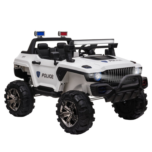 Kids Ride-On Car 12V RC 2-Seater Police Truck Electric Car For Kids with Full LED Lights, MP3, Parental Remote Control (White) Electric Toy Cars White  at Gallery Canada