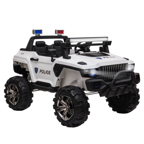 Kids Ride-On Car 12V RC 2-Seater Police Truck Electric Car For Kids with Full LED Lights, MP3, Parental Remote Control (White)