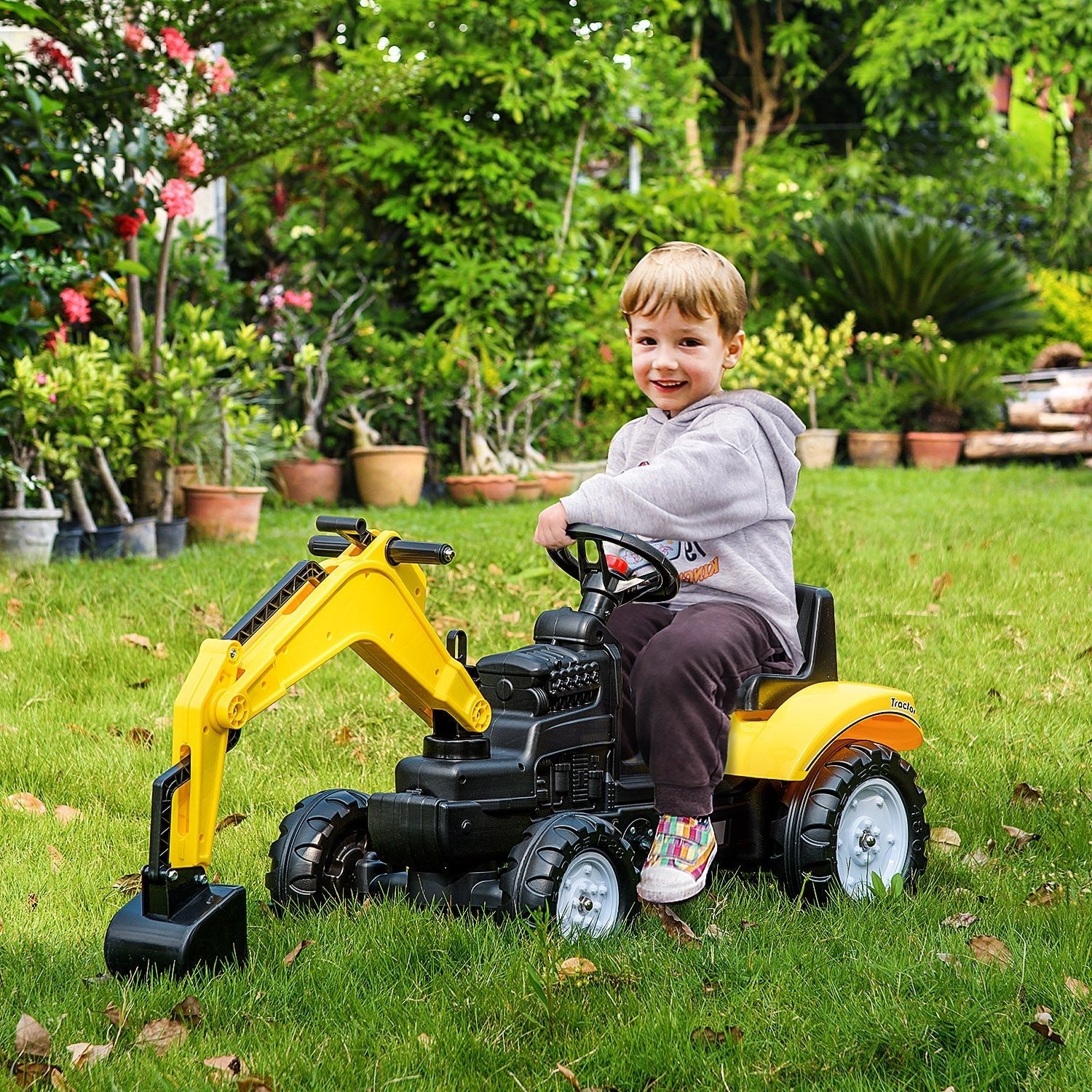 Kids Ride on Excavator Toy, Pedal Tractor Ride on Toys, Larger Size Pretend Play Ride on Excavator for Kids &; Toddlers 3-6 Years Old, Yellow Toy Excavators   at Gallery Canada