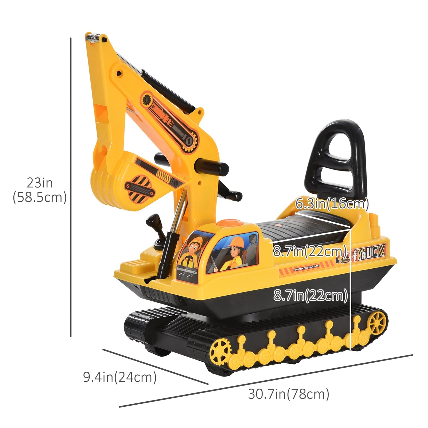 Kids Ride-on Excavator with Digger, Pretend Play Construction Truck with Under Seat Storage, Realistic Sound, Treaded Wheels, No Power Design Toy Excavators Multi Colour  at Gallery Canada