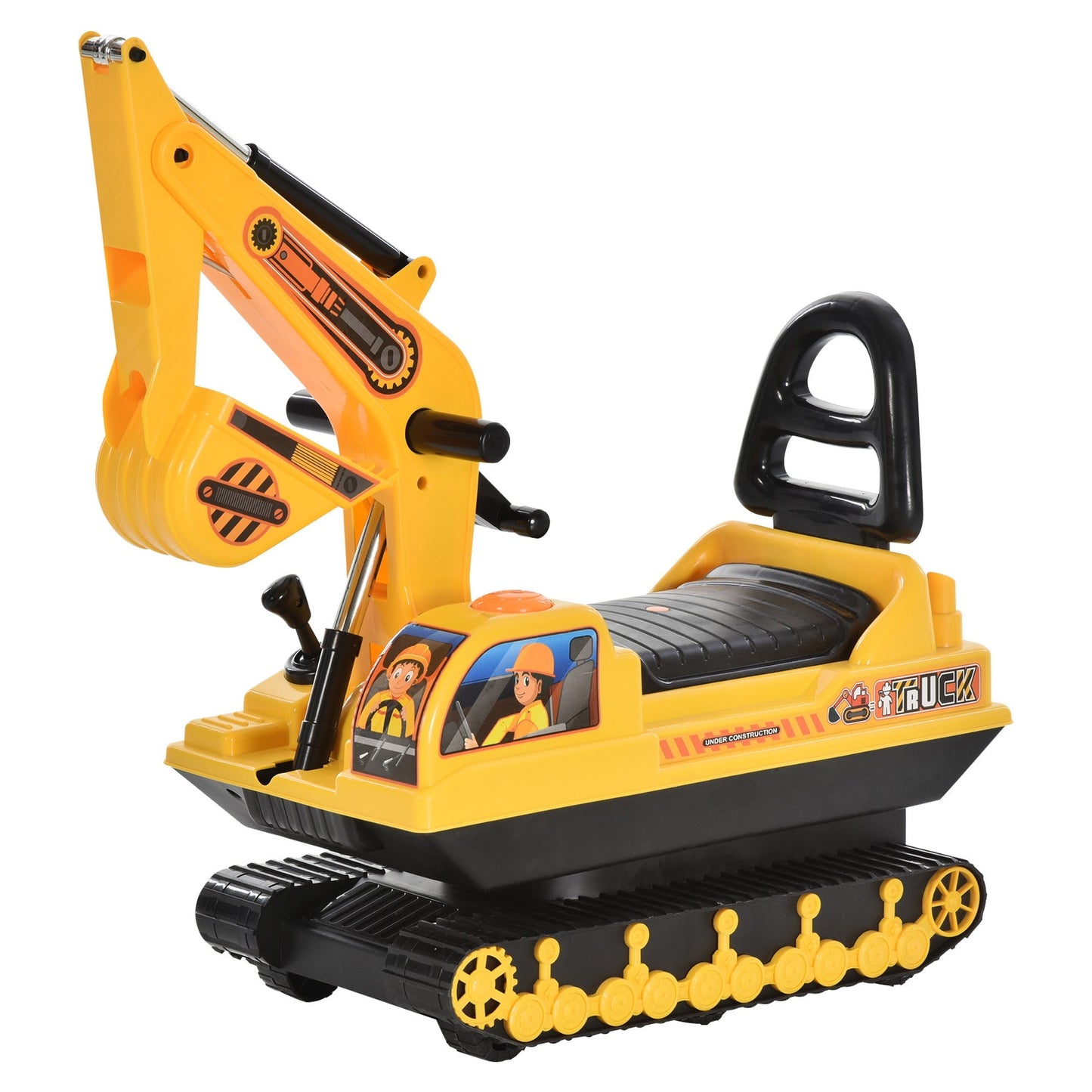 Kids Ride-on Excavator with Digger, Pretend Play Construction Truck with Under Seat Storage, Realistic Sound, Treaded Wheels, No Power Design Toy Excavators   at Gallery Canada