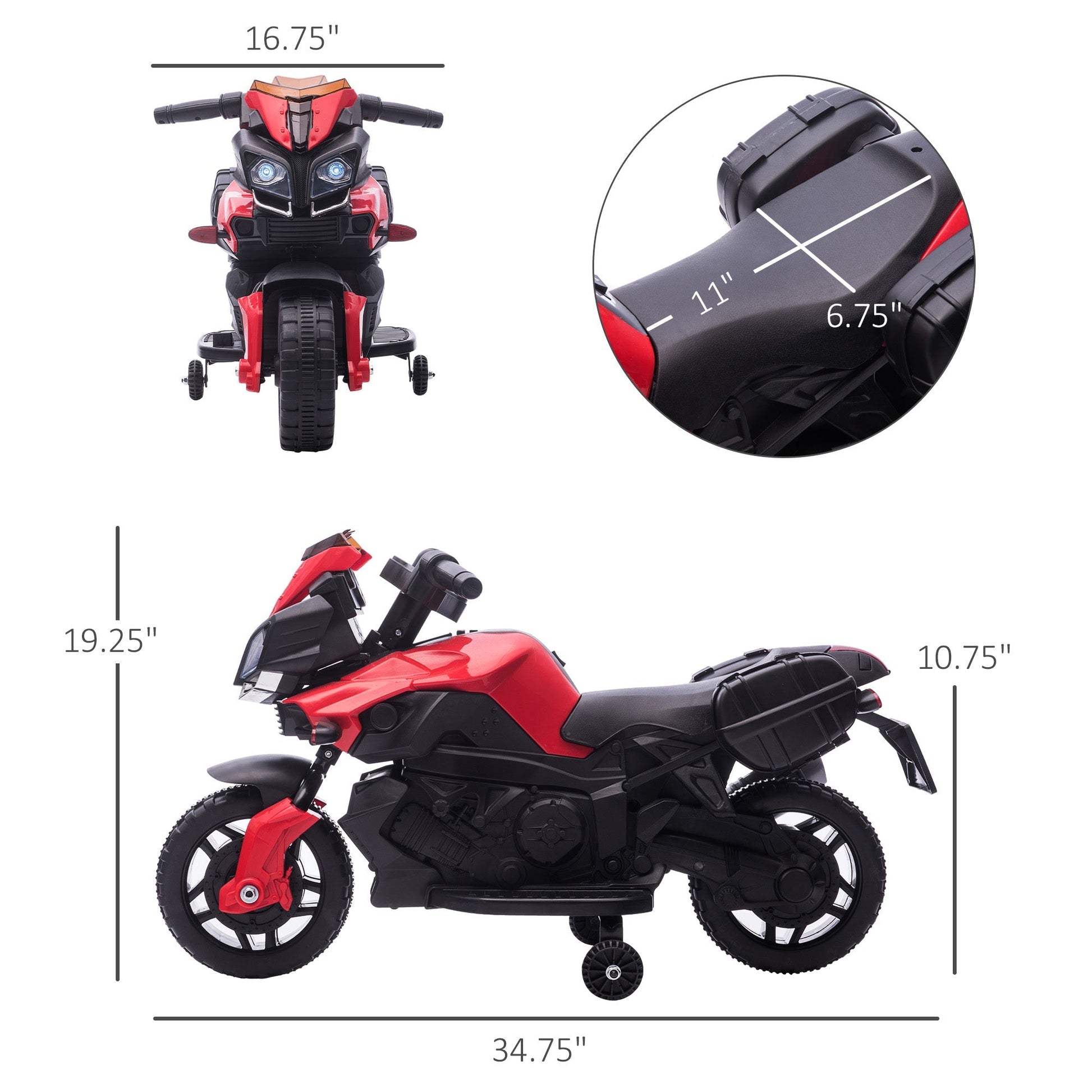 Kids Ride On Motorcycle, 6V Electric Battery Powered Dirt Bike w/ Training Wheels, Gift for Children Boys Girls Red Electric Motorcycles   at Gallery Canada