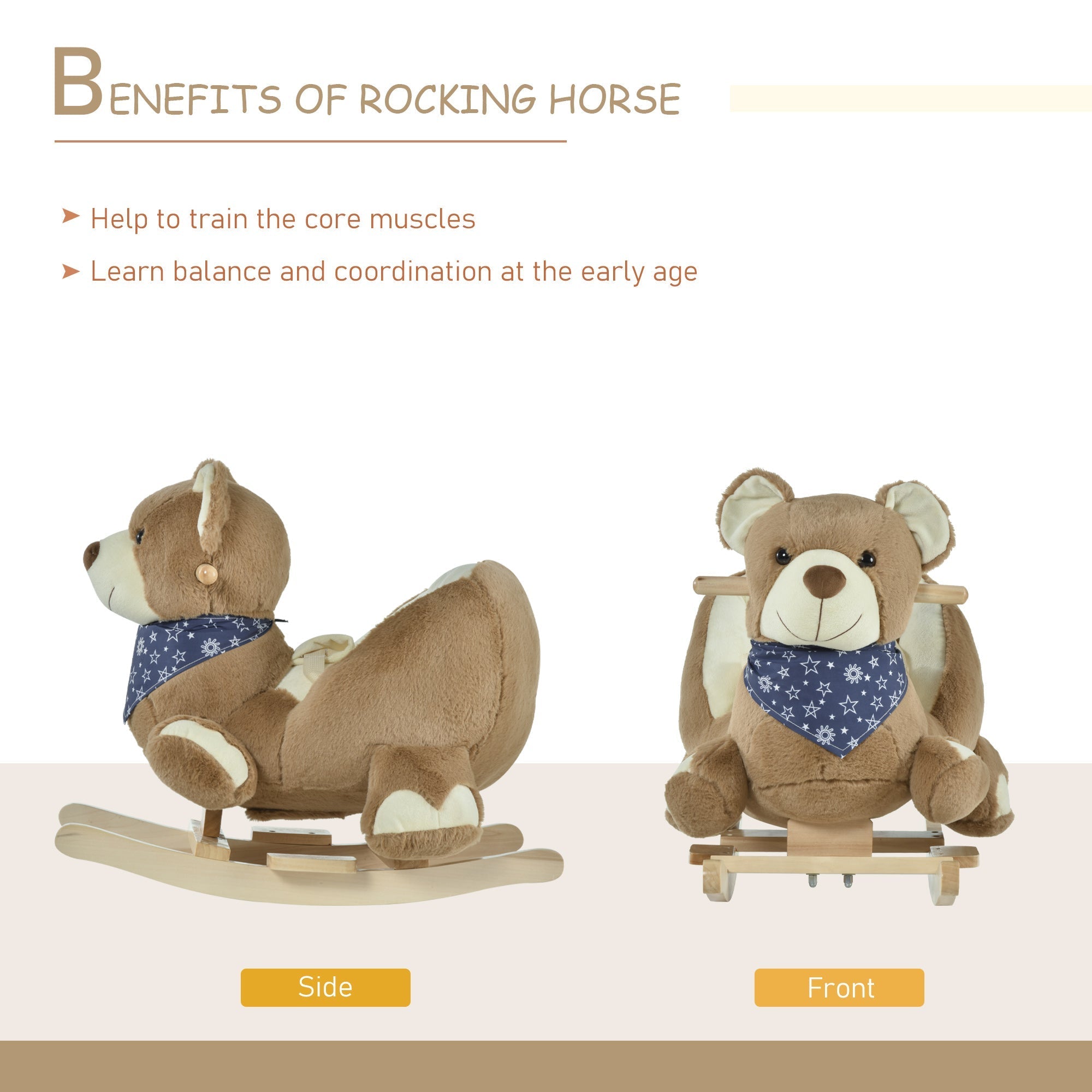 Kids Ride-On Rocking Horse Toy Bear Style Rocker with Fun Music &; Soft Plush Fabric for Children 18-36 Months Rocking Horses   at Gallery Canada