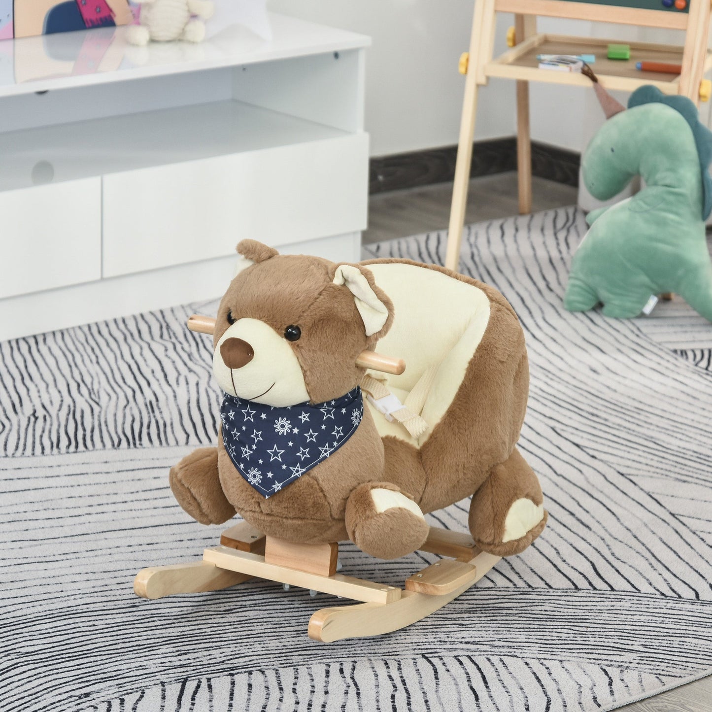 Kids Ride-On Rocking Horse Toy Bear Style Rocker with Fun Music &; Soft Plush Fabric for Children 18-36 Months Rocking Horses   at Gallery Canada