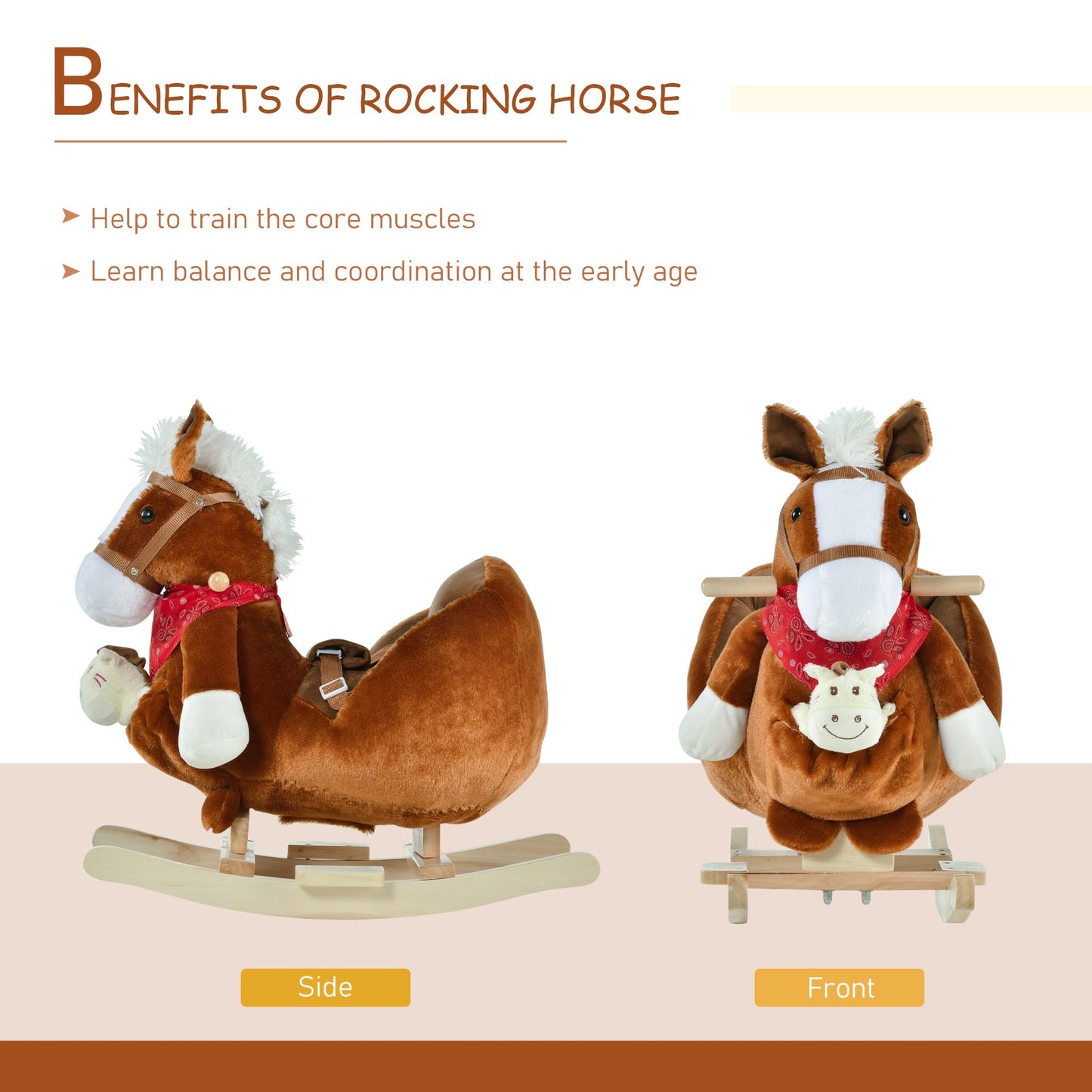 Kids Ride On Rocking Horse with Cradlesong Handle Grip Hand Puppet Traditional Toy Gift for Children 18-36 Months Rocking Toy for Toddler Brown Rocking Horses   at Gallery Canada