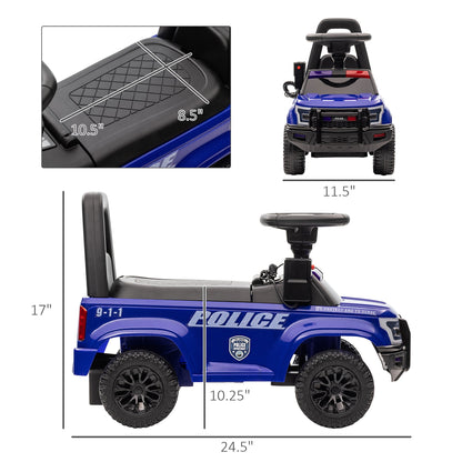 Kids Ride On Sliding Car with Hidden Under Seat Storage, Ride On Police Car for Toddler with Megaphone, Anti Dumping Device, Removable Backrest, Foot-to-Floor Design, Aged 18-60 Months, Blue - Gallery Canada