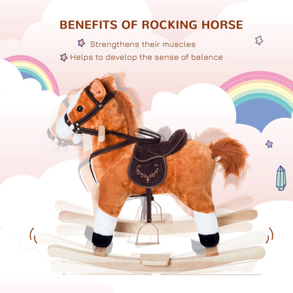 Kids Rocking Horse Child Plush Ride on Toy with Realistic Sound Red Brown - Gallery Canada