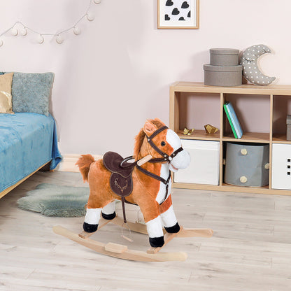 Kids Rocking Horse Child Plush Ride on Toy with Realistic Sound Red Brown - Gallery Canada