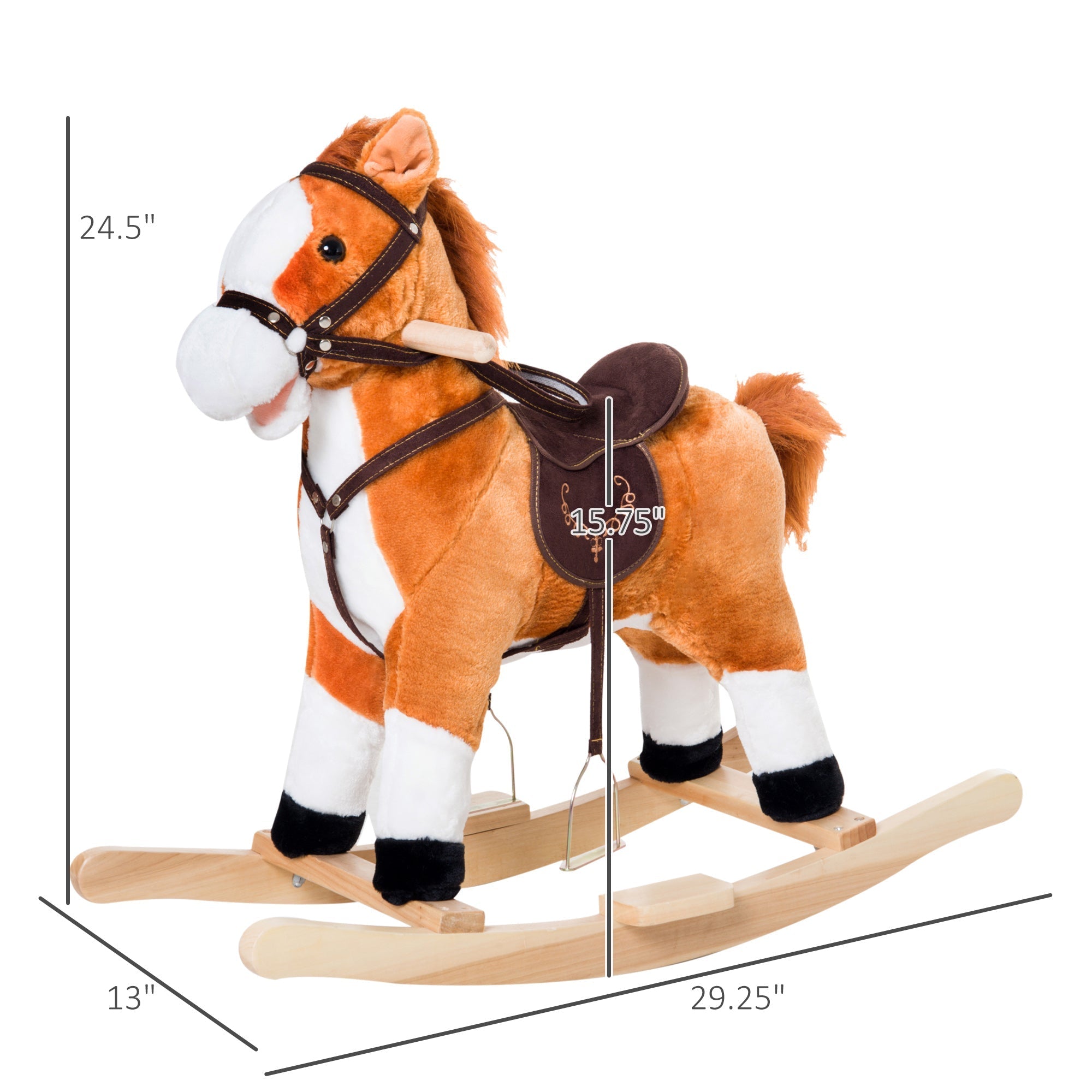 Kids Rocking Horse Child Plush Ride on Toy with Realistic Sound Red Brown Rocking Horses   at Gallery Canada