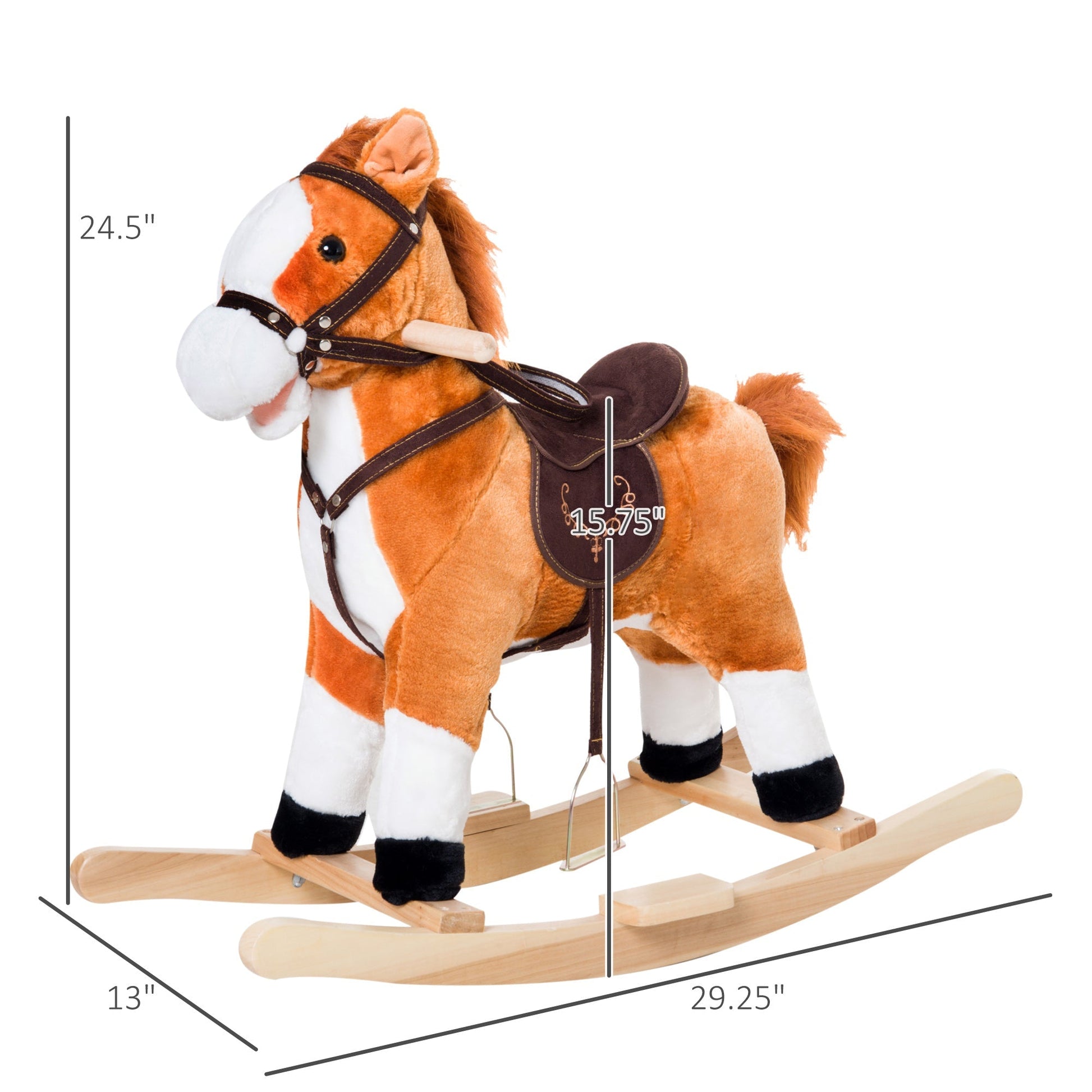 Kids Rocking Horse Child Plush Ride on Toy with Realistic Sound Red Brown - Gallery Canada