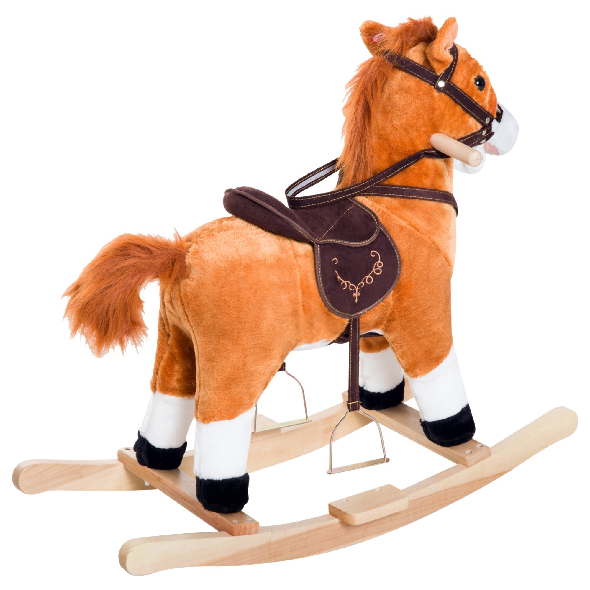 Kids Rocking Horse Child Plush Ride on Toy with Realistic Sound Red Brown Rocking Horses Red Brown  at Gallery Canada