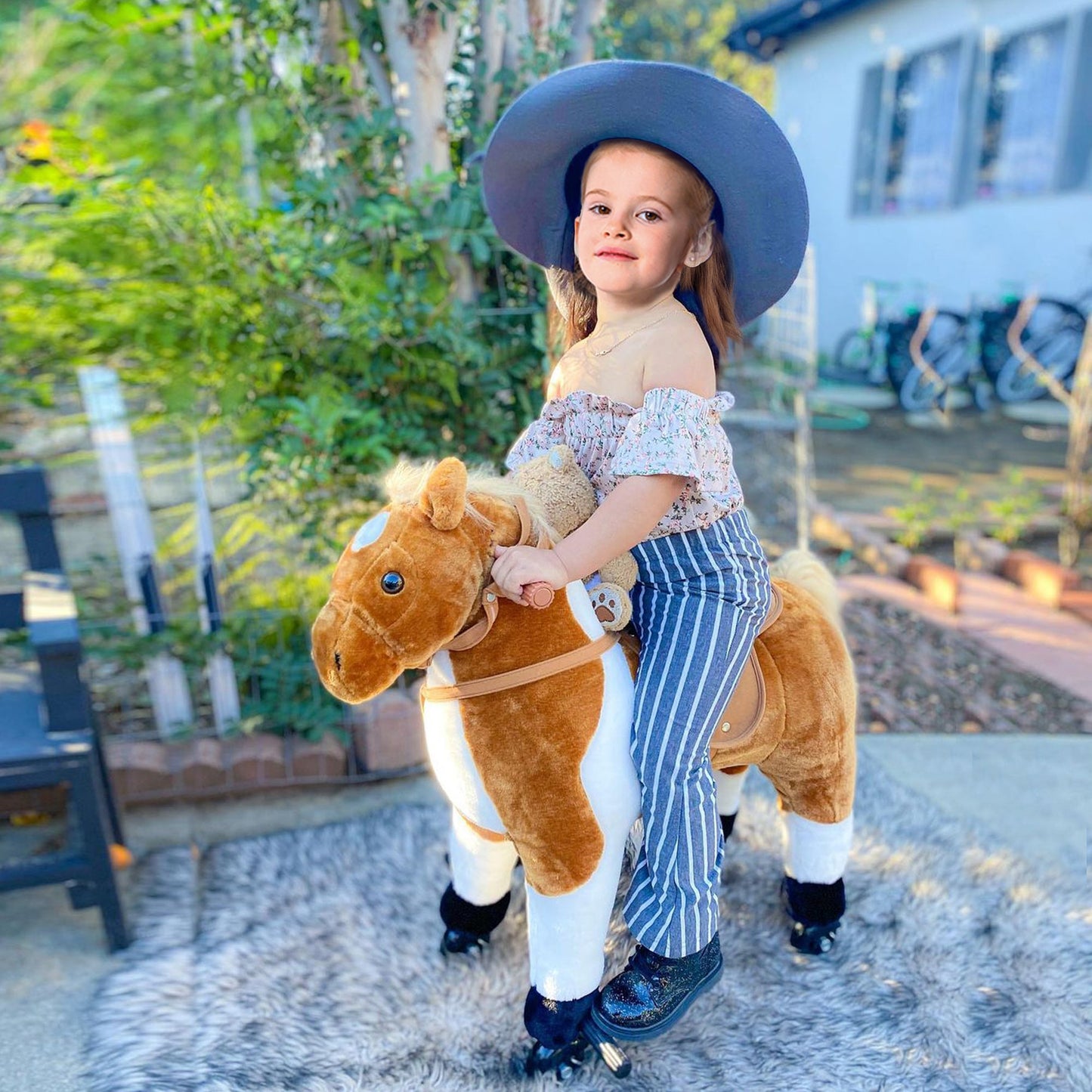 Kids Rocking Horse, Large Walking Ride on Toy for Toddlers 3 year old, Baby Plush Animal Rocker with Sound and Wheel, Brown Rocking Horses   at Gallery Canada