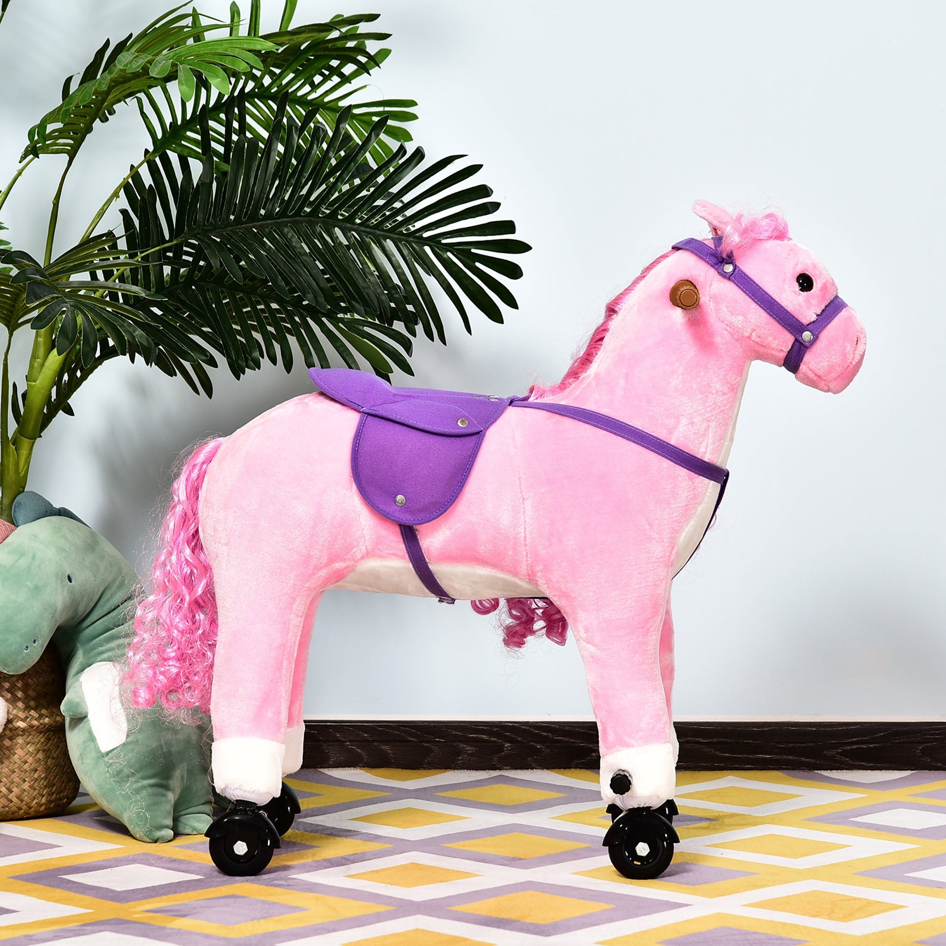 Kids Rocking Horse, Large Walking Ride on Toy for Toddlers 3 year old, Baby Plush Animal Rocker with Sound and Wheel, Pink Rocking Horses   at Gallery Canada