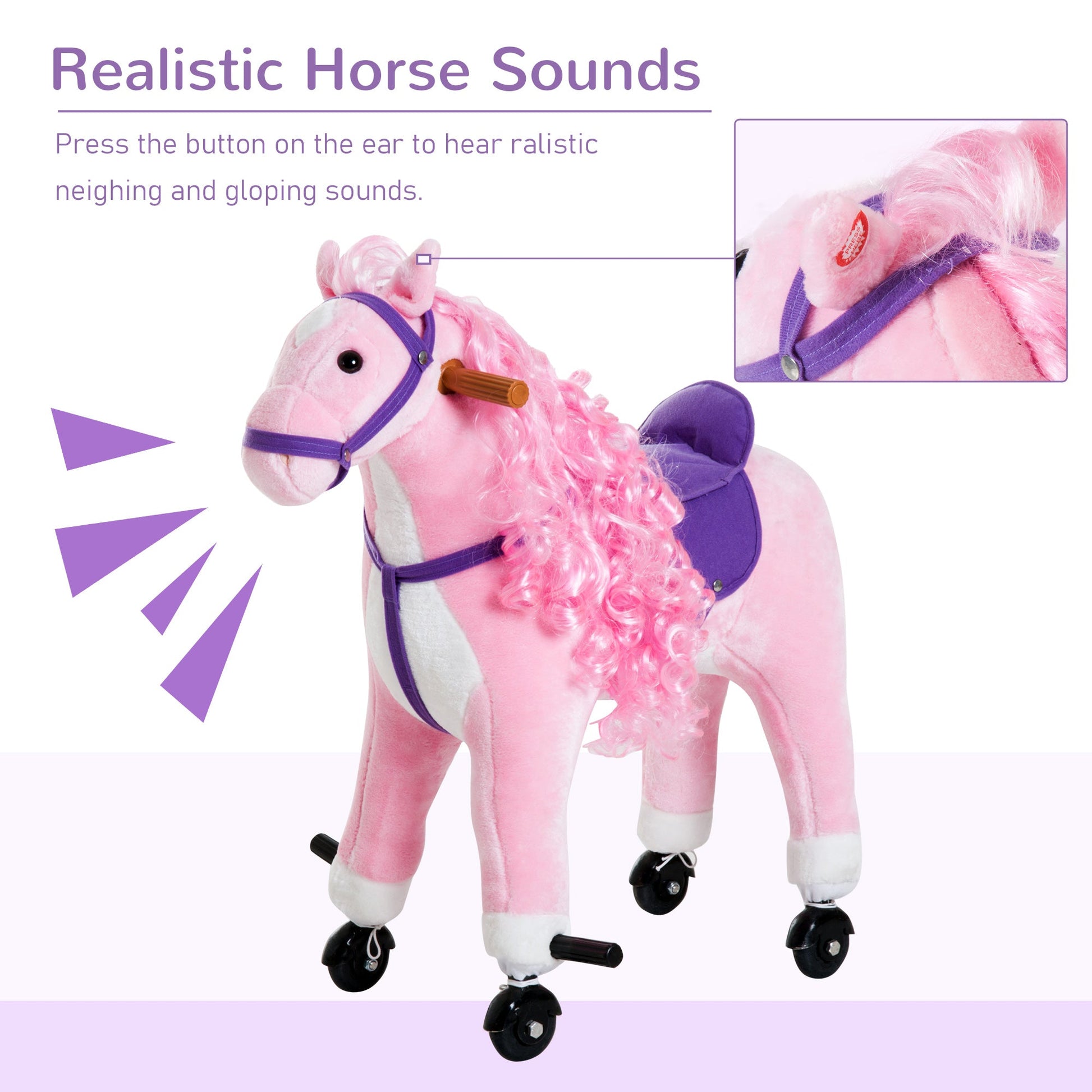 Kids Rocking Horse, Large Walking Ride on Toy for Toddlers 3 year old, Baby Plush Animal Rocker with Sound and Wheel, Pink Rocking Horses   at Gallery Canada