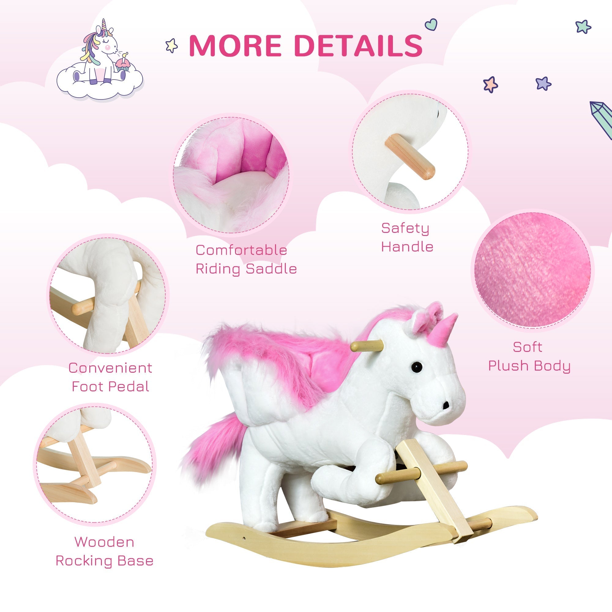 Kids Rocking Horse, Rocking Chair Nursery Plush Unicorn, Child Soft and Warm Ride on toy with Sing Along Song Pink Rocking Horses   at Gallery Canada