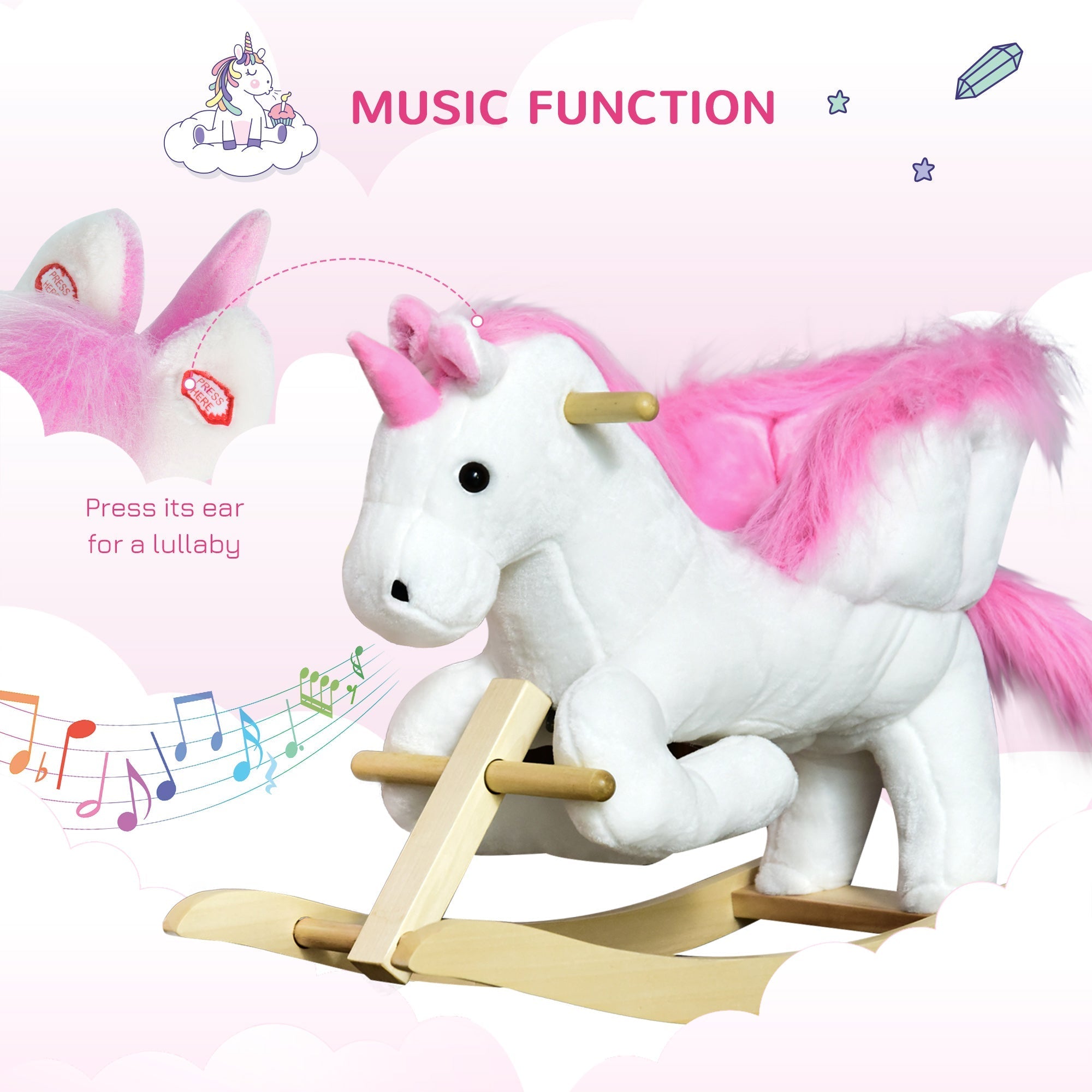 Kids Rocking Horse, Rocking Chair Nursery Plush Unicorn, Child Soft and Warm Ride on toy with Sing Along Song Pink Rocking Horses   at Gallery Canada