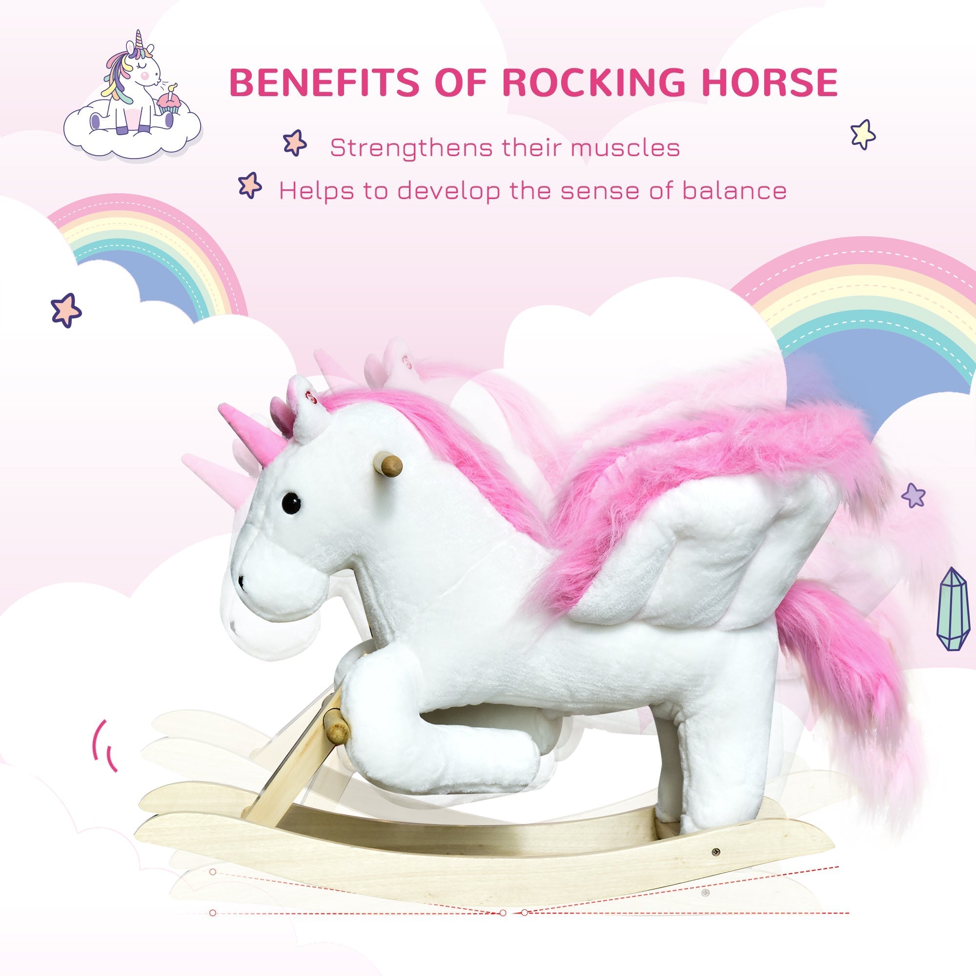 Kids Rocking Horse, Rocking Chair Nursery Plush Unicorn, Child Soft and Warm Ride on toy with Sing Along Song Pink Rocking Horses   at Gallery Canada