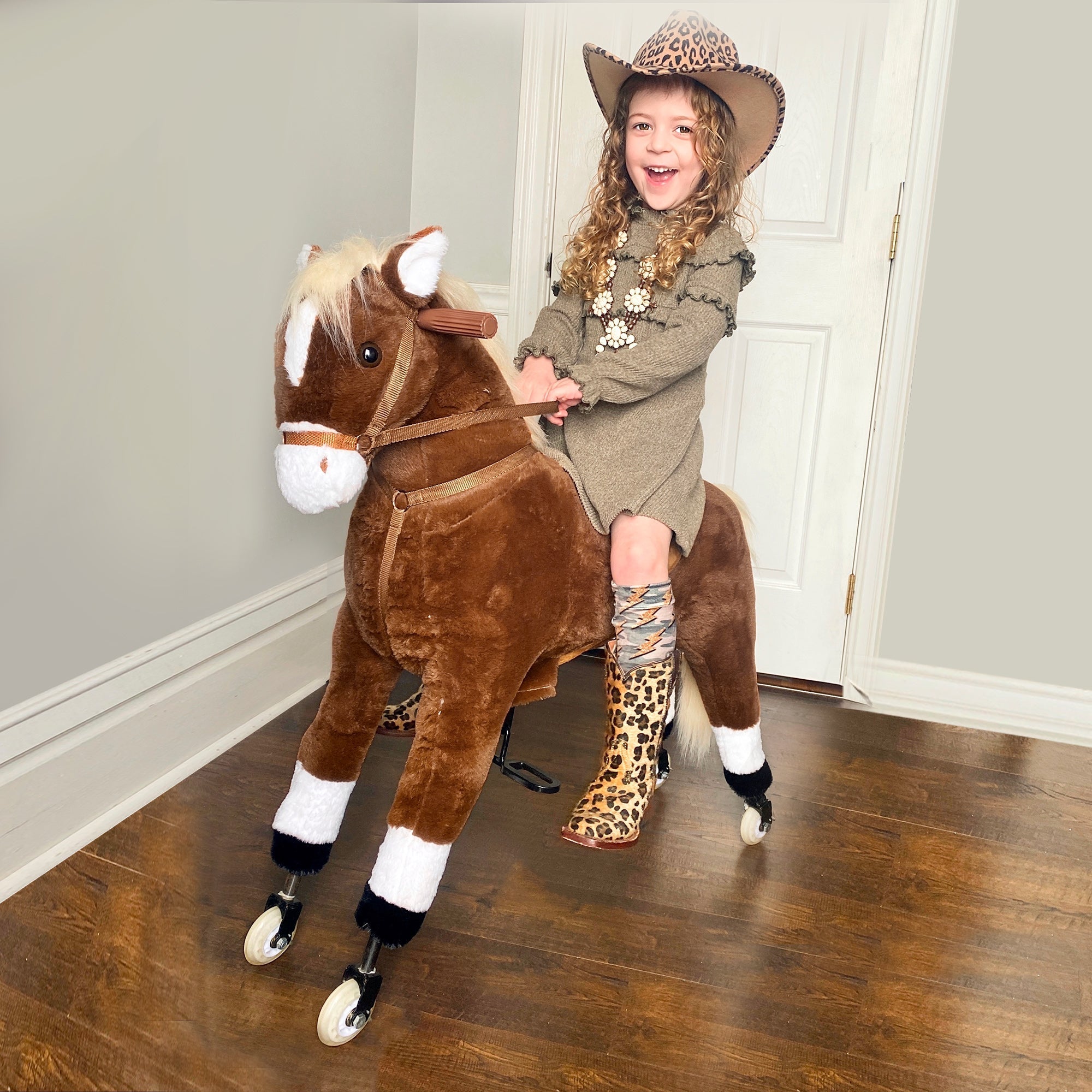 Kids Rocking Horse Walking Horse with Wheels, Large Size Moving Hobby Horse Ride on Toy Gift for Children 5-16 Years Rocking Horses   at Gallery Canada