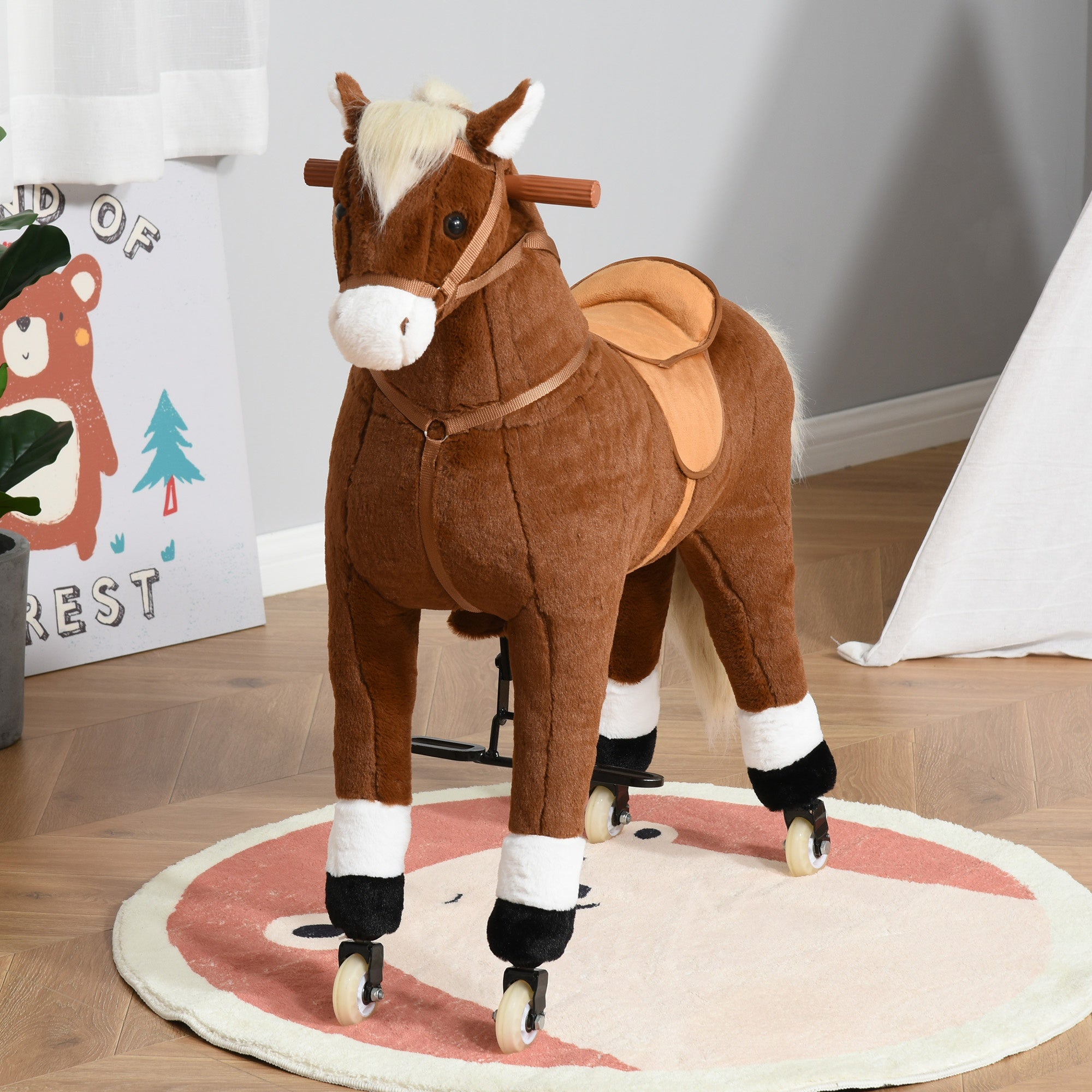 Kids Rocking Horse Walking Horse with Wheels, Large Size Moving Hobby Horse Ride on Toy Gift for Children 5-16 Years Rocking Horses   at Gallery Canada