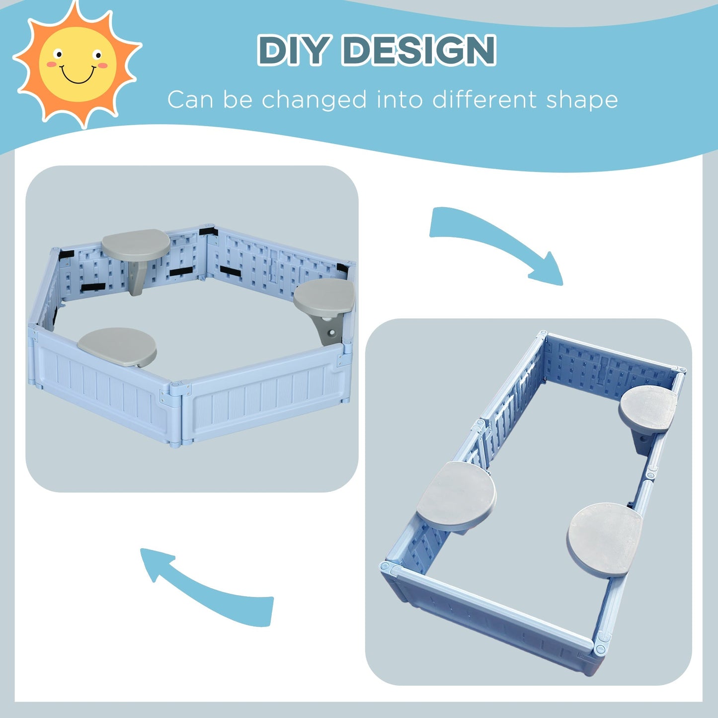 Kids Sandbox with Cover, 3 Seats, Bottom Liner, for 3-12 Years Old, Light Blue Sandboxes & Accessories   at Gallery Canada