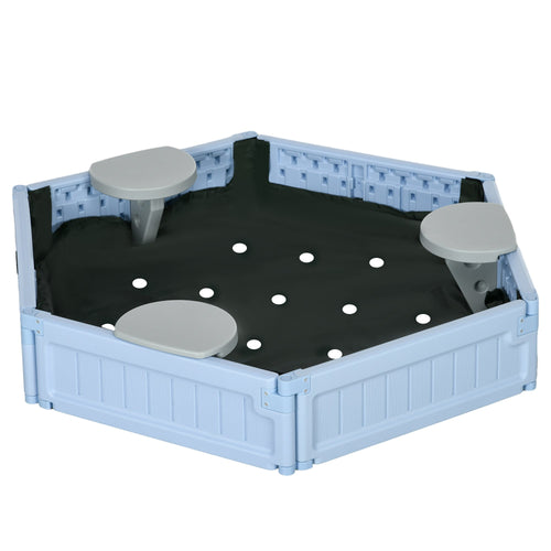 Kids Sandbox with Cover, 3 Seats, Bottom Liner, for 3-12 Years Old, Light Blue