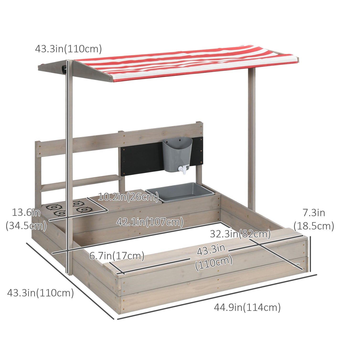 Kids Sandbox with Cover, Wooden Sand Box with Adjustable Canopy, Kitchen Toys, Seat, Storage, Outdoor for 3-7 Years Old, 45x43 inch Sandboxes & Accessories   at Gallery Canada