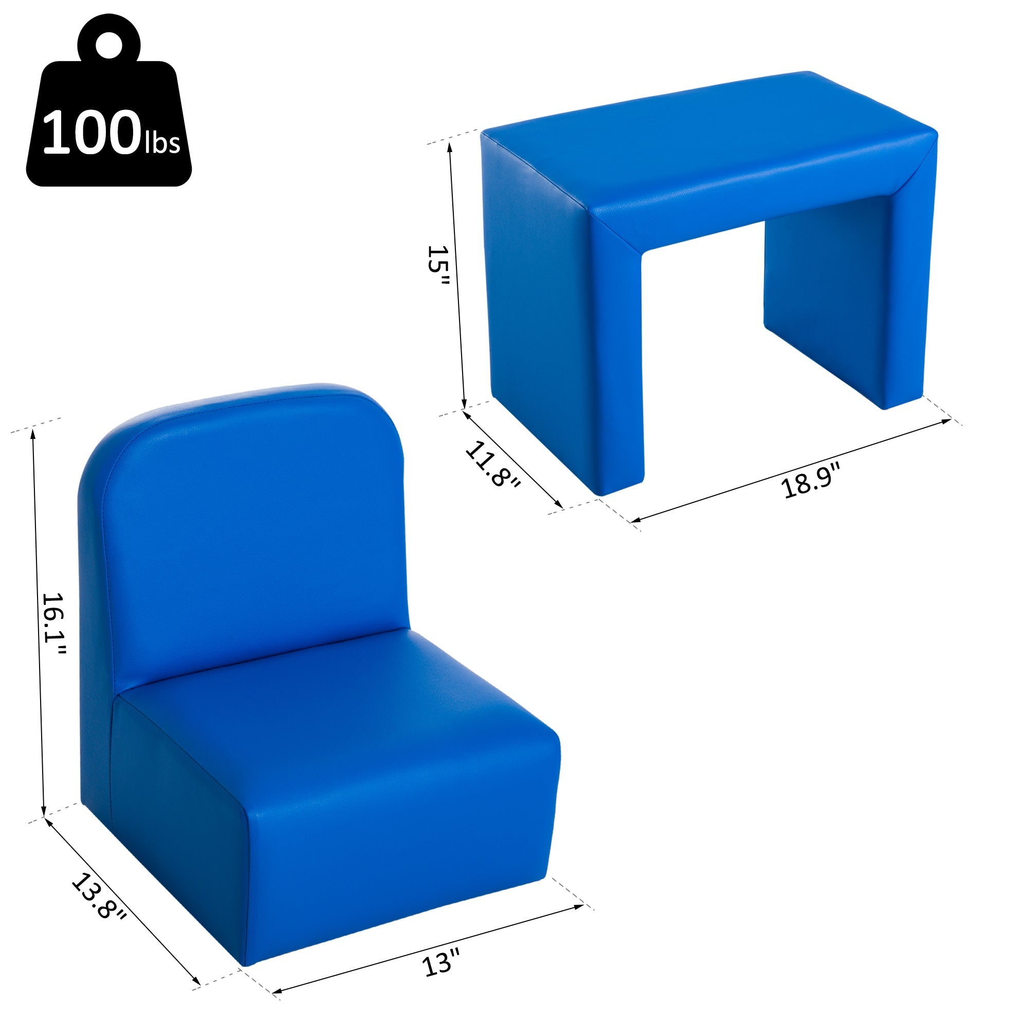 Kids Sofa, 2-in-1 Multi-Functional Toddler Table and Chair, Children Armchair Sturdy Couch for 3-9 Years Old, Blue Kids Chairs & Seating   at Gallery Canada