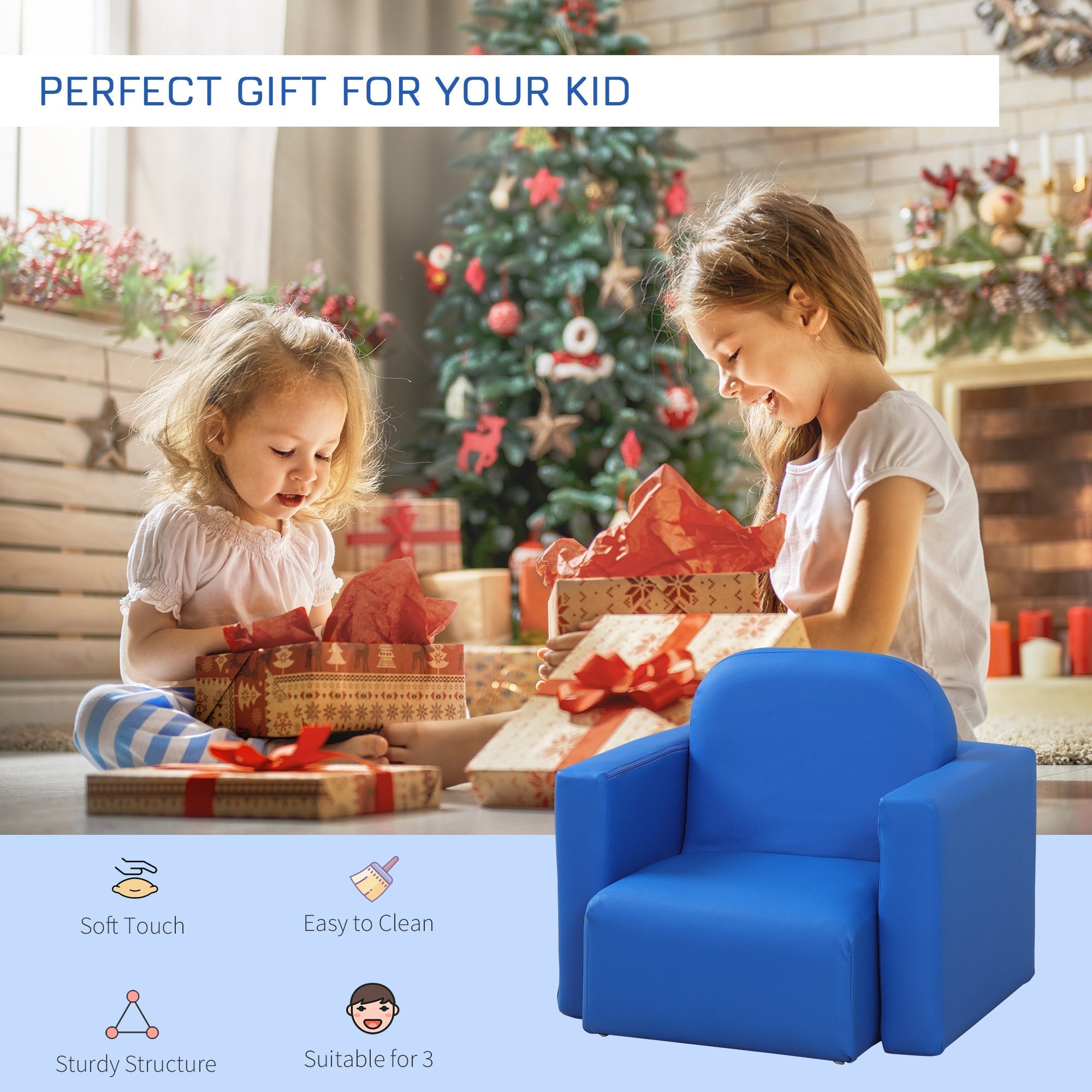 Kids Sofa, 2-in-1 Multi-Functional Toddler Table and Chair, Children Armchair Sturdy Couch for 3-9 Years Old, Blue Kids Chairs & Seating   at Gallery Canada