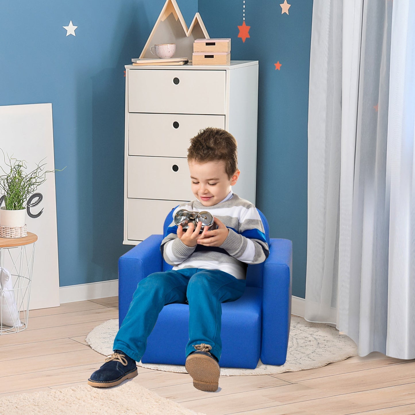 Kids Sofa, 2-in-1 Multi-Functional Toddler Table and Chair, Children Armchair Sturdy Couch for 3-9 Years Old, Blue Kids Chairs & Seating   at Gallery Canada