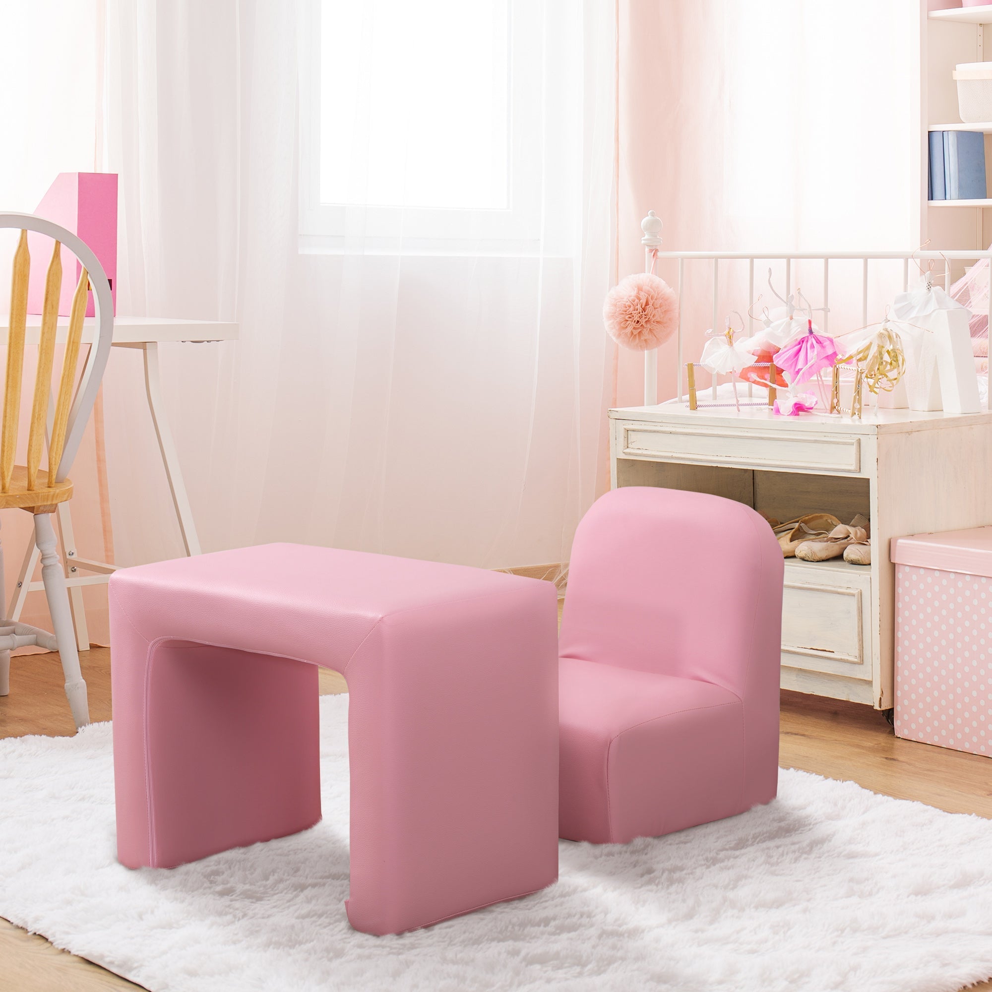 Kids Sofa, 2-in-1 Multi-Functional Toddler Table and Chair, Children Armchair Sturdy Couch for 3-9 Years Old, Pink Kids Chairs & Seating   at Gallery Canada