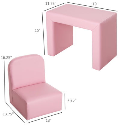 Kids Sofa, 2-in-1 Multi-Functional Toddler Table and Chair, Children Armchair Sturdy Couch for 3-9 Years Old, Pink Kids Chairs & Seating   at Gallery Canada