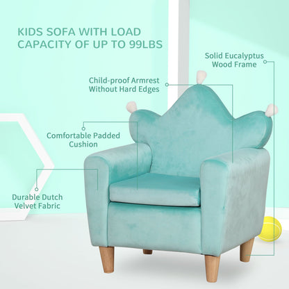 Kids Sofa, Armrest Chair for Preschool, Toddler Couch for Kids Room, Kindergarten, Dutch Velvet, Eucalyptus Wood, Light Blue Kids Chairs & Seating   at Gallery Canada