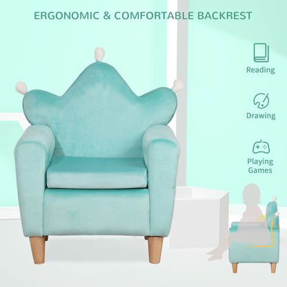 Kids Sofa, Armrest Chair for Preschool, Toddler Couch for Kids Room, Kindergarten, Dutch Velvet, Eucalyptus Wood, Light Blue Kids Chairs & Seating   at Gallery Canada