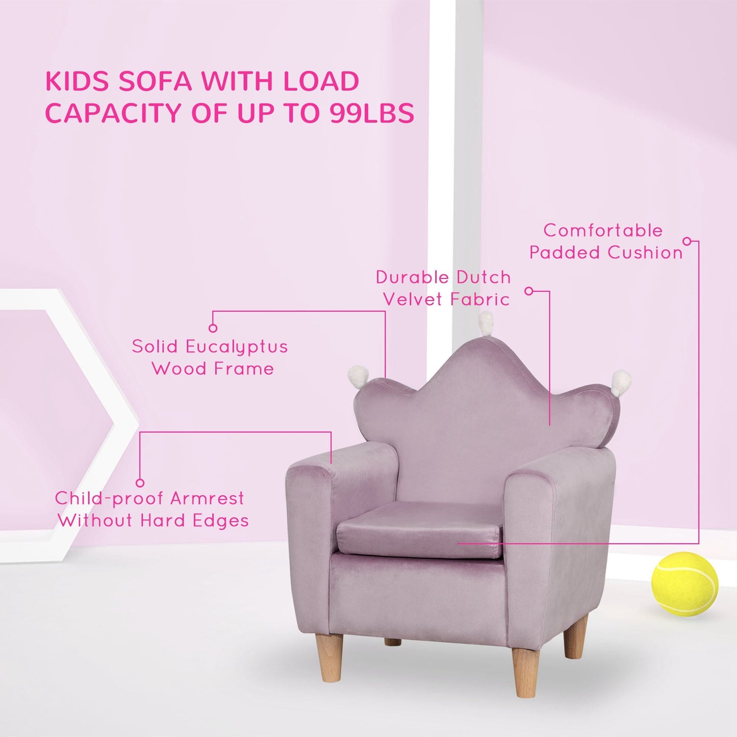 Kids Sofa, Armrest Chair for Preschool, Toddler Couch for Kids Room, Kindergarten, Dutch Velvet, Eucalyptus Wood, Purple Kids Chairs & Seating   at Gallery Canada