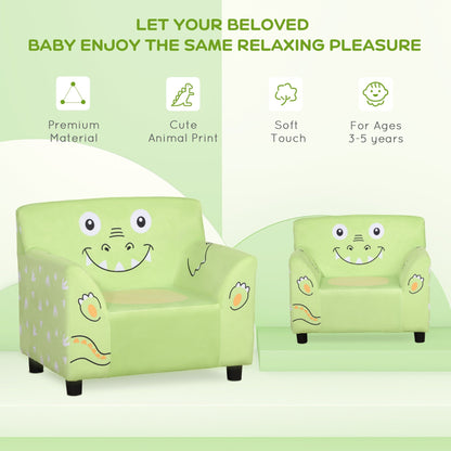 Kids Sofa, Armrest Chair for Preschool, Toddler Couch for Kids Room, Kindergarten with Cute Animal Print, Super-soft Velvet, Eucalyptus Wood, Green Kids Chairs & Seating   at Gallery Canada