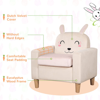 Kids Sofa, Toddler Armchair and Couch with Rabbit Ear Backrest and Wooden Legs for Preschool, Bedroom, Kindergarten, Cream Kids Chairs & Seating   at Gallery Canada