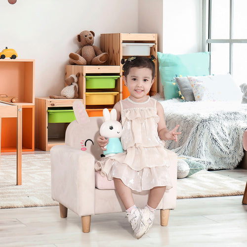 Kids Sofa, Toddler Armchair and Couch with Rabbit Ear Backrest and Wooden Legs for Preschool, Bedroom, Kindergarten, Cream