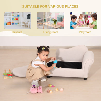 Toddler Sofa with Storage, Eucalyptus Wood Chaise Lounge for Kids Room, Beige Kids Chairs & Seating   at Gallery Canada