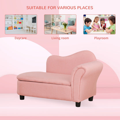 Toddler Sofa with Storage, Eucalyptus Wood Chaise Lounge for Kids Room, Pink Kids Chairs & Seating   at Gallery Canada