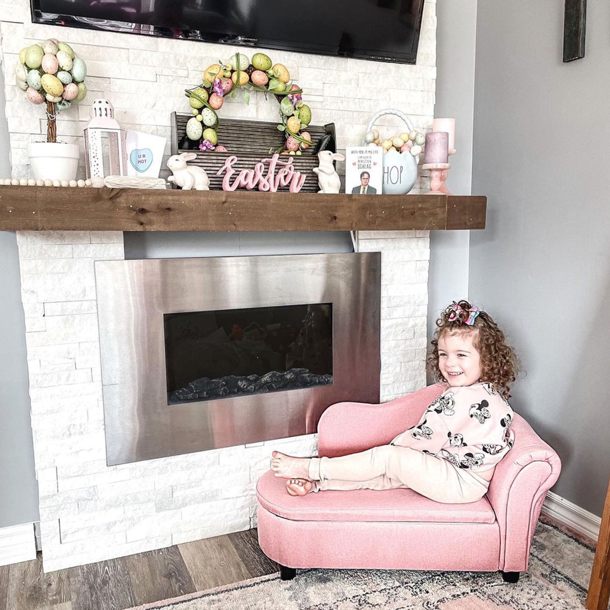 Toddler Sofa with Storage, Eucalyptus Wood Chaise Lounge for Kids Room, Pink Kids Chairs & Seating   at Gallery Canada