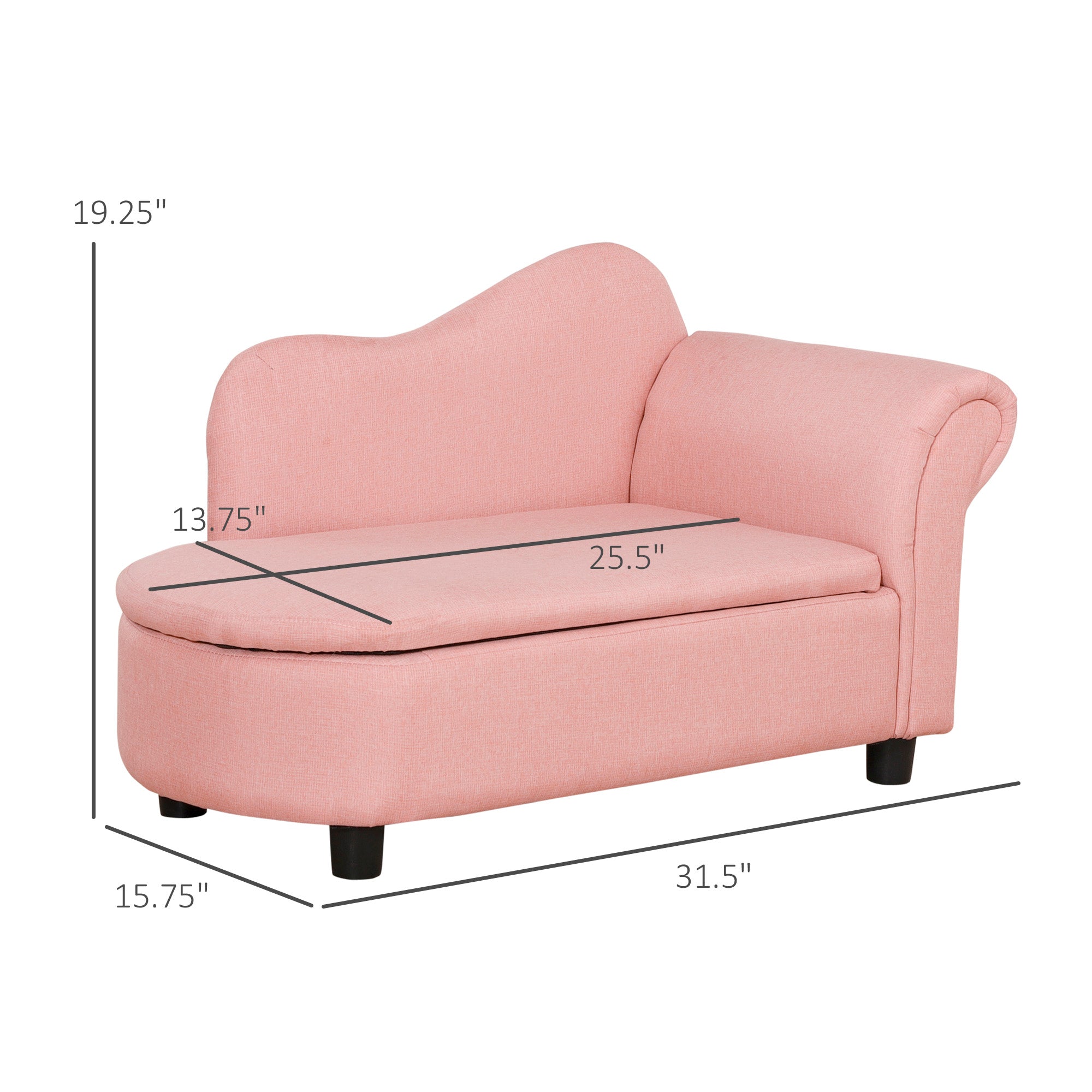 Toddler Sofa with Storage, Eucalyptus Wood Chaise Lounge for Kids Room, Pink Kids Chairs & Seating   at Gallery Canada