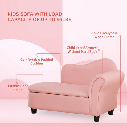 Toddler Sofa with Storage, Eucalyptus Wood Chaise Lounge for Kids Room, Pink Kids Chairs & Seating   at Gallery Canada