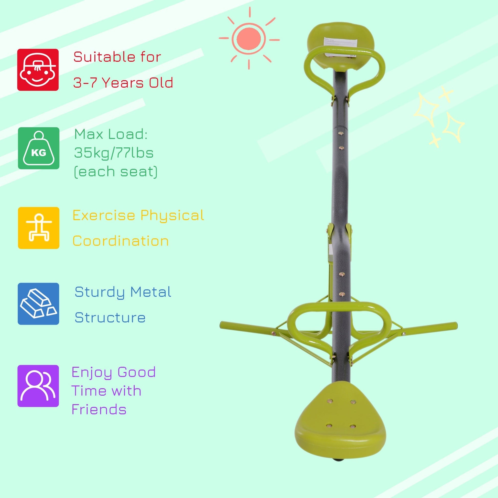 Kids Spinning Seesaw Swivel Teeter Totter Playground Equipment 360° Rotation Child Seesaw Rocker Swing Green &; Grey Gym Sets & Swings   at Gallery Canada