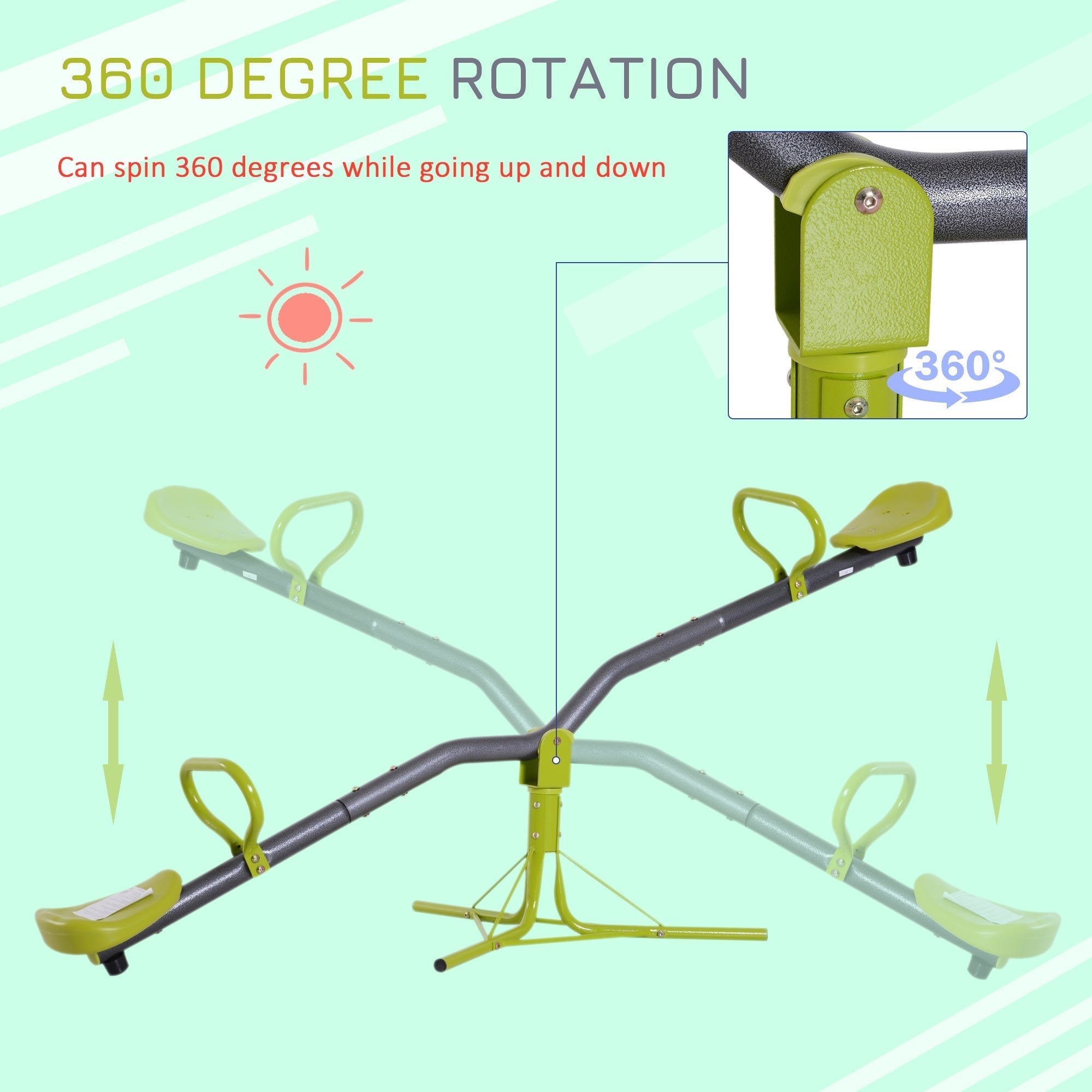 Kids Spinning Seesaw Swivel Teeter Totter Playground Equipment 360° Rotation Child Seesaw Rocker Swing Green &; Grey Gym Sets & Swings   at Gallery Canada