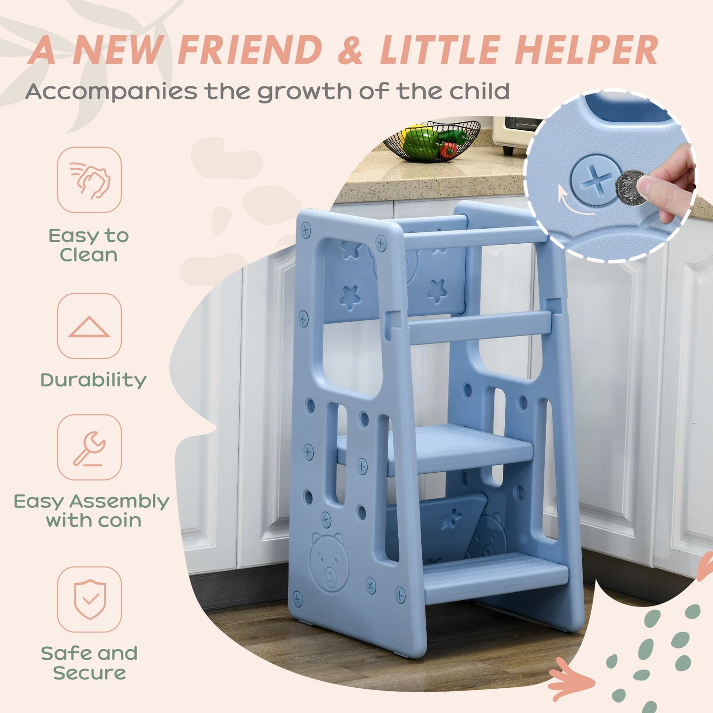 Kids Step Stool Adjustable Standing Platform Light Blue Toddler & Kids Step Stools   at Gallery Canada