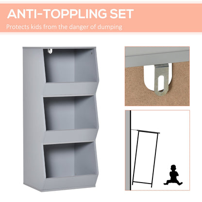 Kids Storage Cabinet 3 Shelves Anti-toppling Toy Storage Organizer Children Bookcase Book Rack for Children's Play Room/Bedroom, Grey Baby & Kids Storage   at Gallery Canada