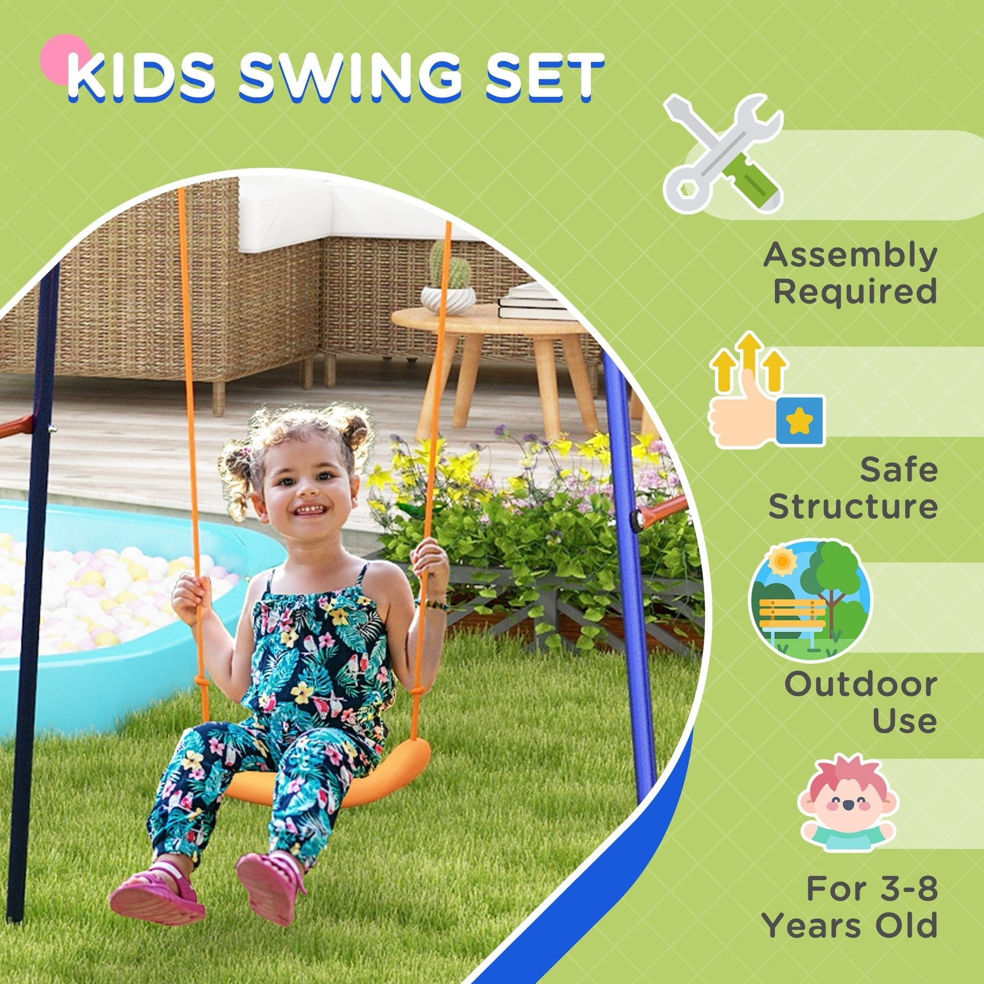 Kids Swing Outdoor with Swing Seat, Basketball Hoop and Football Goal, Ground Stakes for 3-8 Years Old Gym Sets & Swings   at Gallery Canada